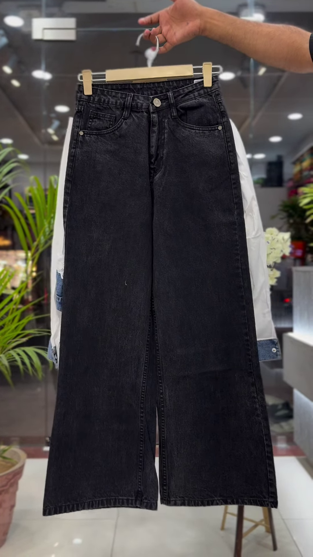 Mixed-Media Floral Denim-Paneled Shirt and Trouser Set - Image 2