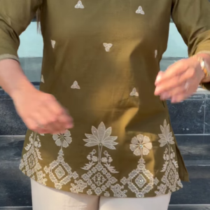 Embroidered Black Kurti with White Contrast Detailing