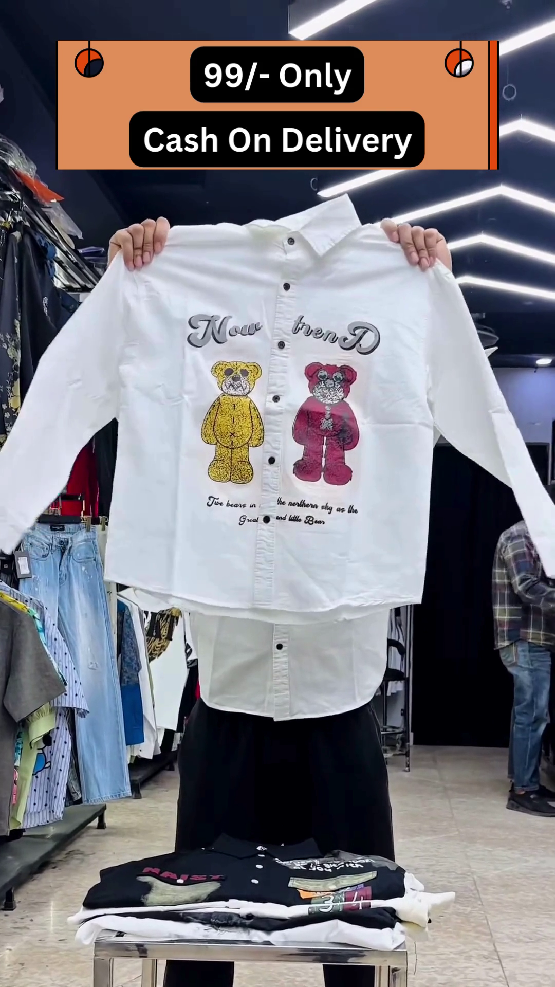 Trendy Cartoon Bear Printed Shirt – Casual Short Sleeve Button-Up for Men and Women - Image 9
