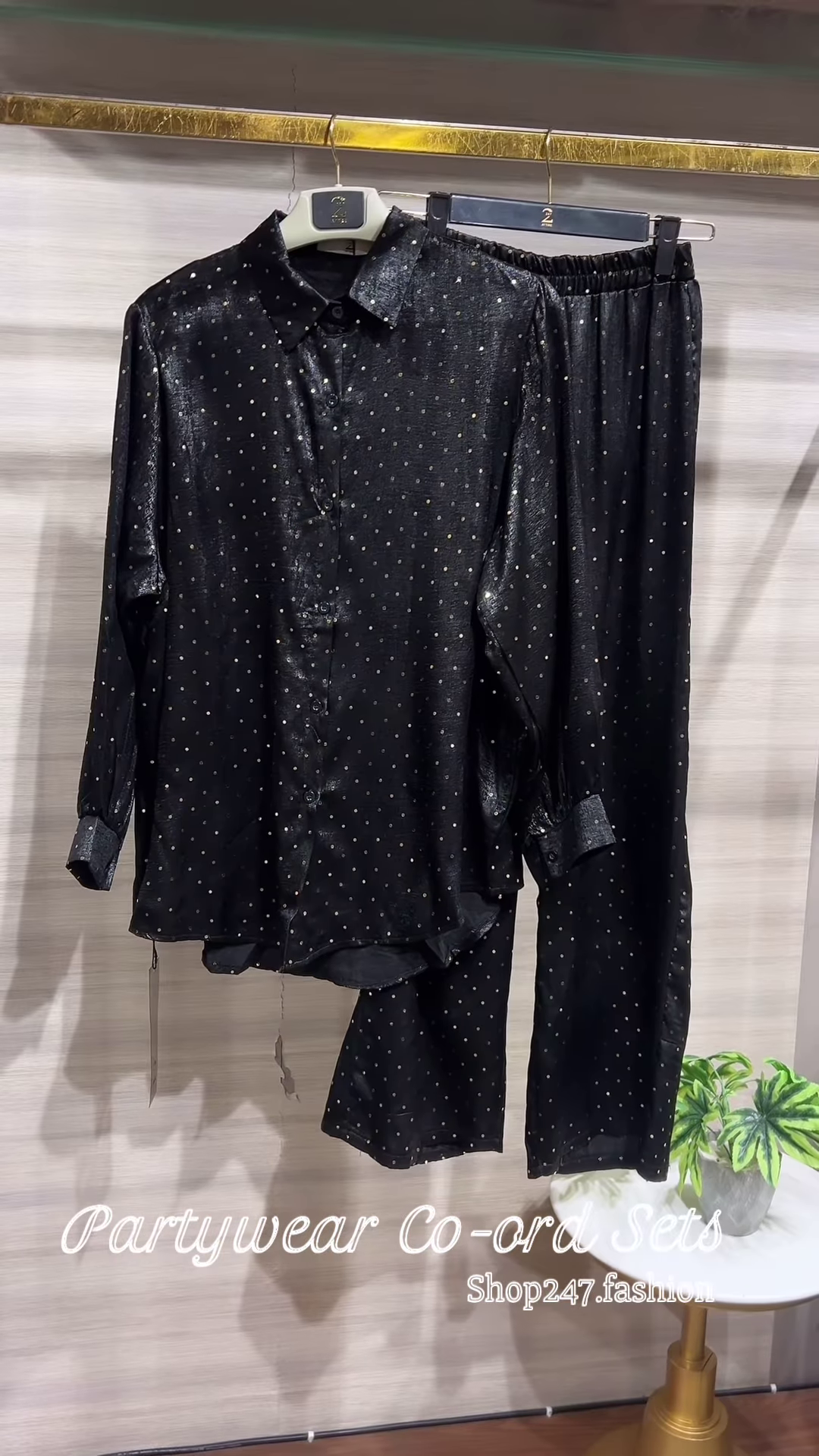 Elegant Black Partywear Co-ord Set with Embellished Top and Wide-Leg Pants - Image 9