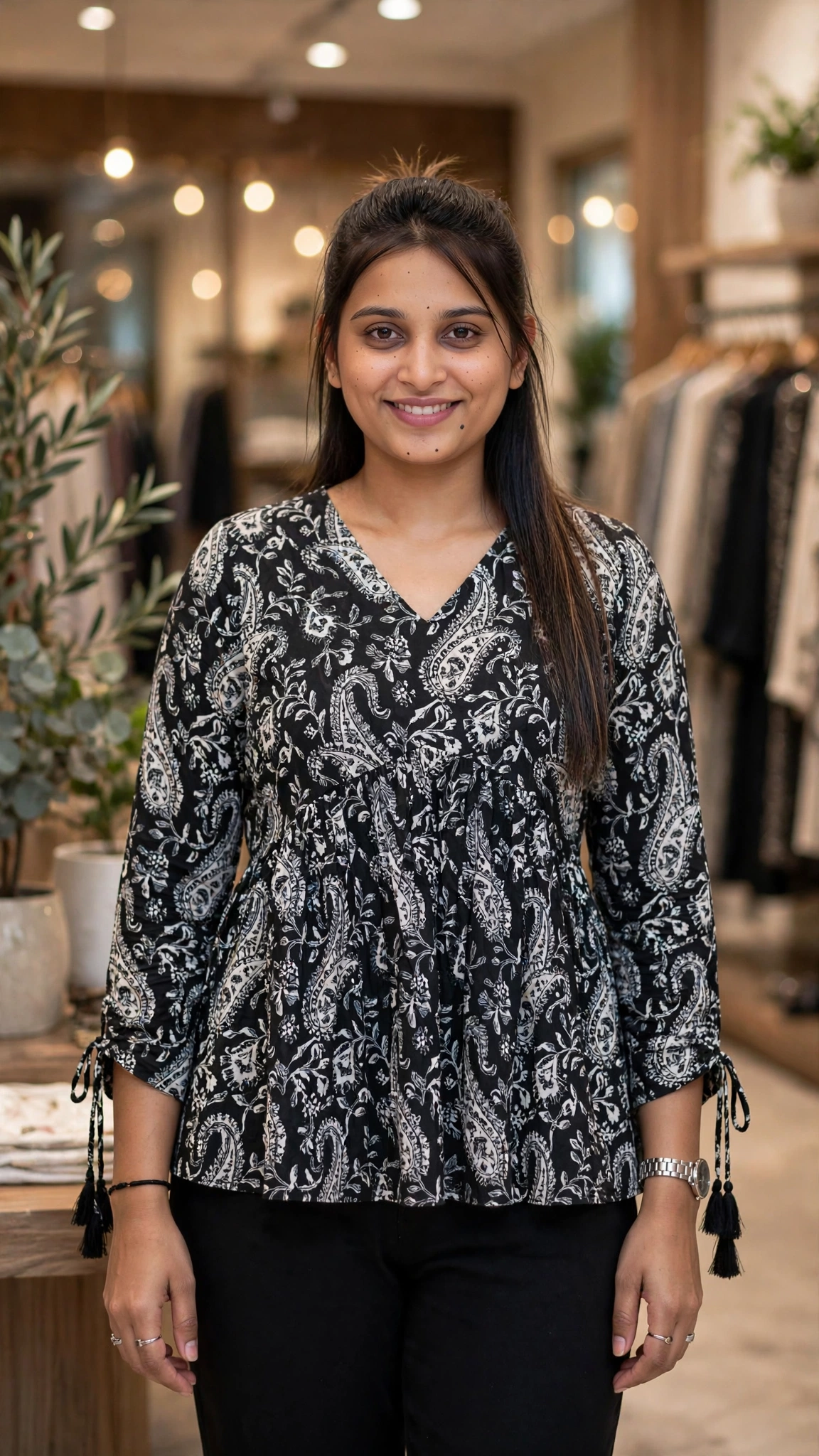 Graceful Floral Printed Peplum Tunic Set – Available in Lime Green, Dusty Rose, Plum, Soft Pink, Monochrome Paisley & Midnight Floral - Image 5