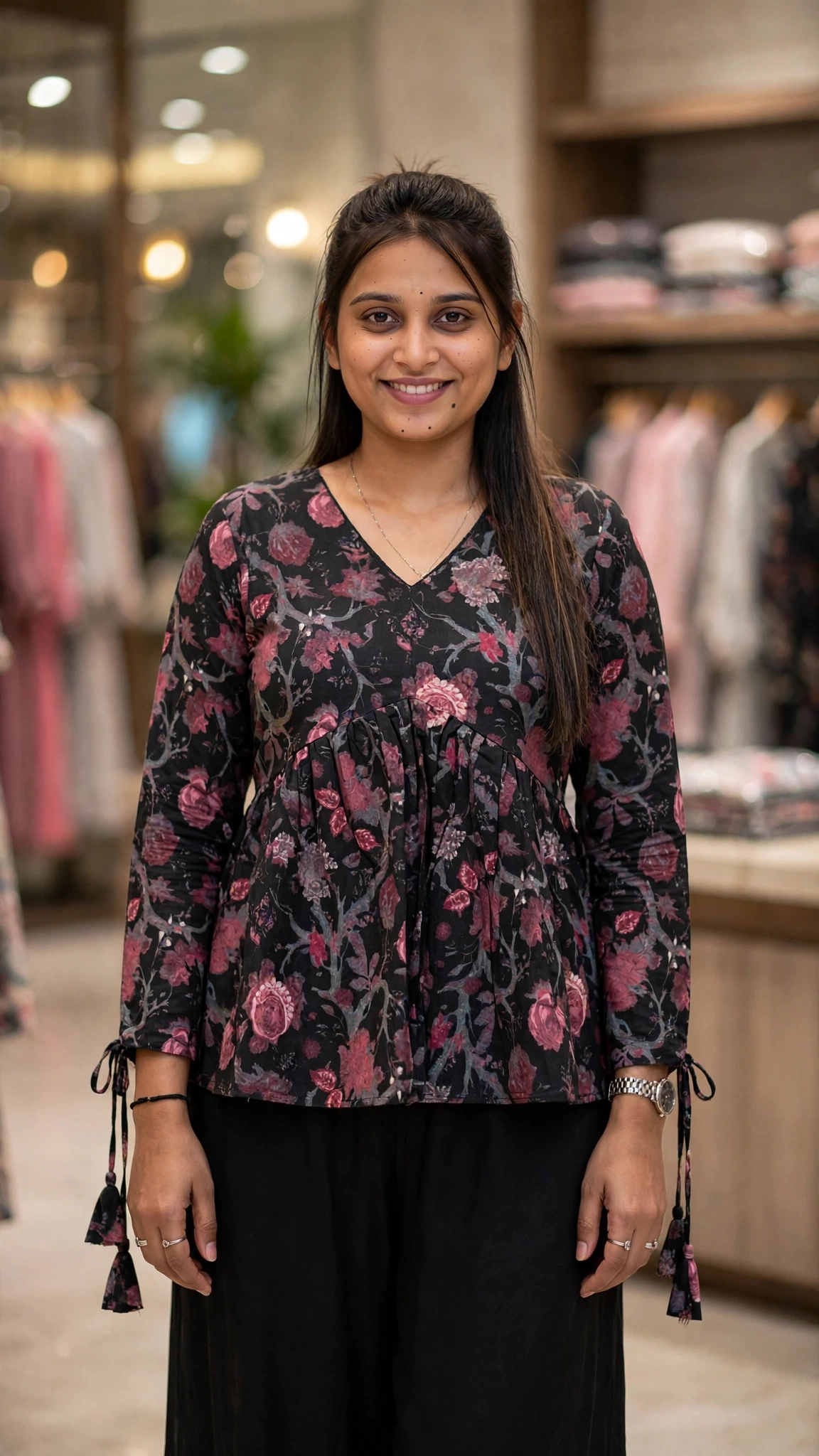 Graceful Floral Printed Peplum Tunic Set – Available in Lime Green, Dusty Rose, Plum, Soft Pink, Monochrome Paisley & Midnight Floral - Image 6
