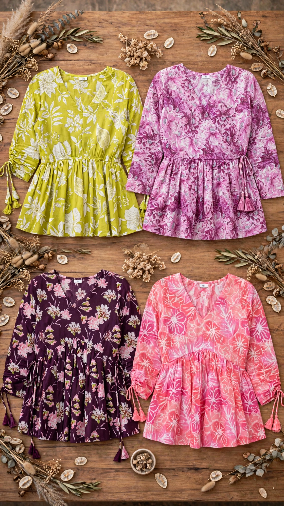 Graceful Floral Printed Peplum Tunic Set – Available in Lime Green, Dusty Rose, Plum, Soft Pink, Monochrome Paisley & Midnight Floral - Image 8