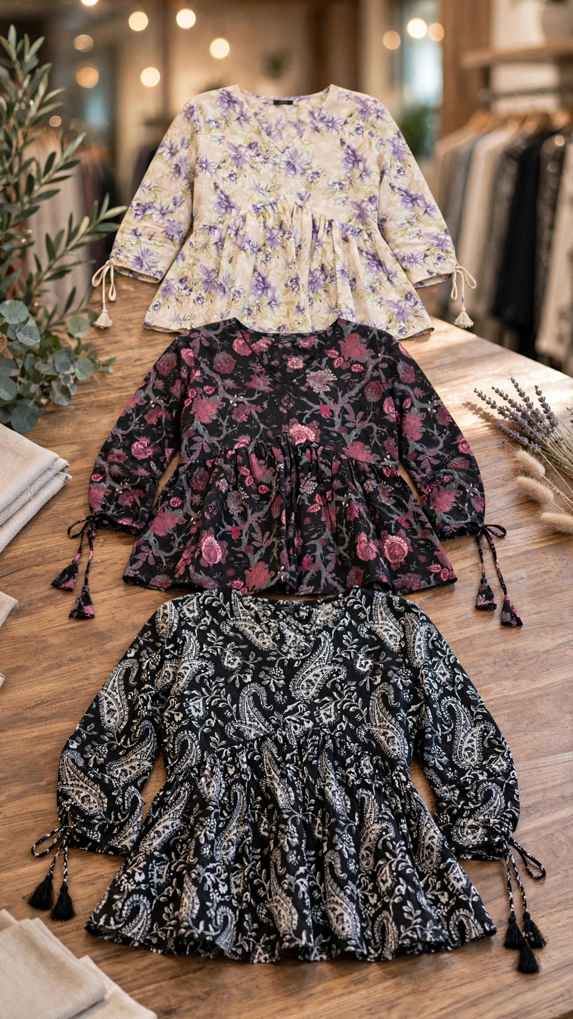 Graceful Floral Printed Peplum Tunic Set – Available in Lime Green, Dusty Rose, Plum, Soft Pink, Monochrome Paisley & Midnight Floral - Image 9