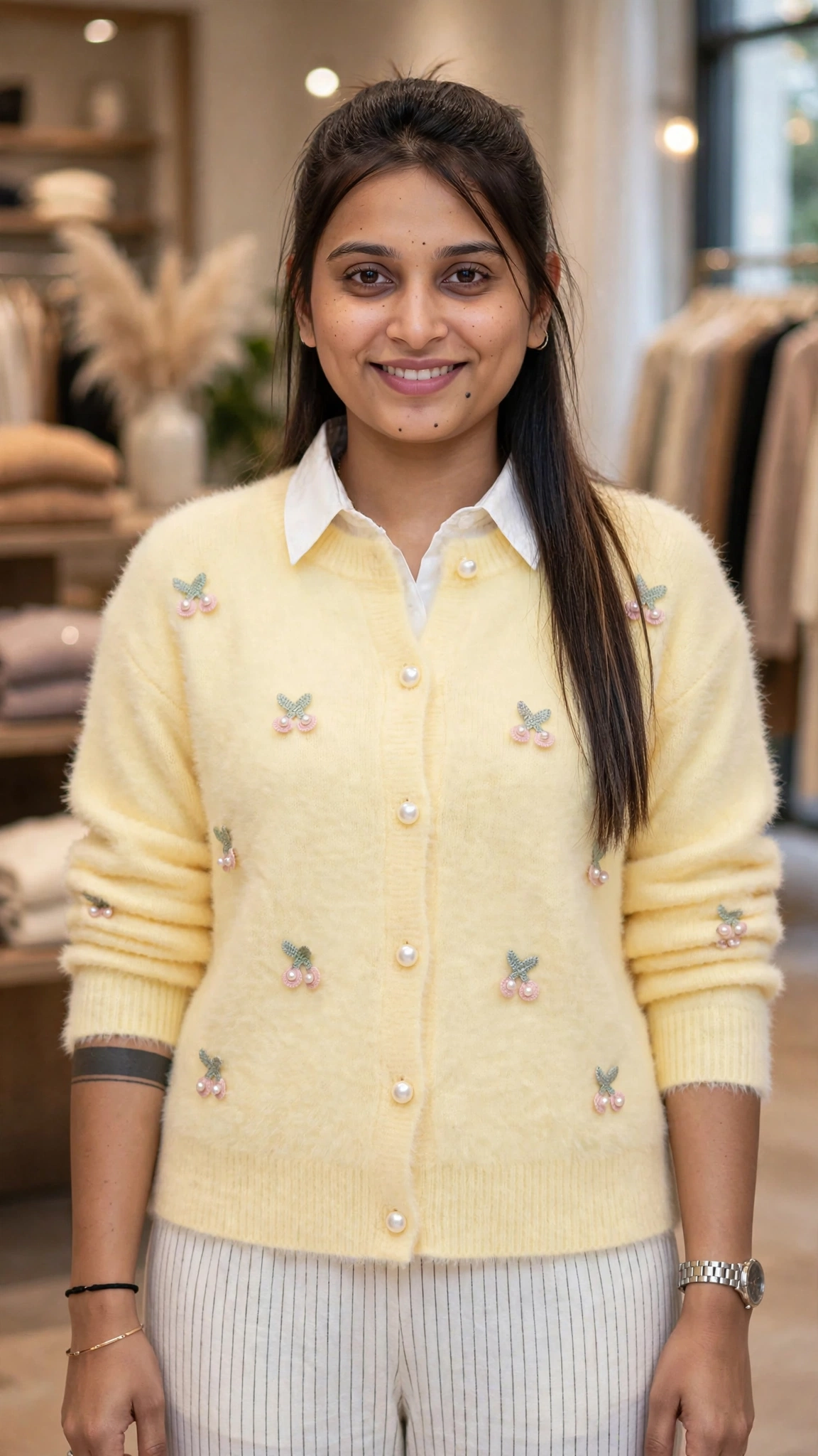 Enchanting Cherry Embroidered Fuzzy Cardigan Set – Available in Pastel Pink & Soft Yellow