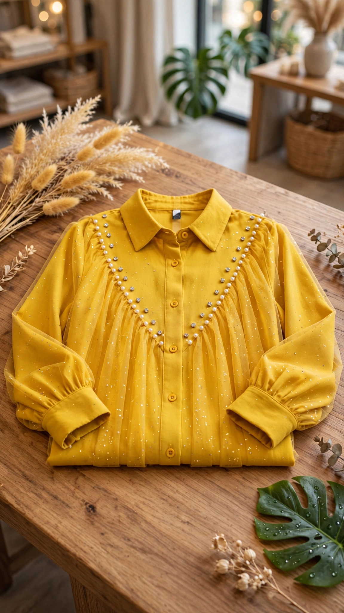 Sunshine Radiance Embellished Tulle Overlay Shirt Dress - Image 4