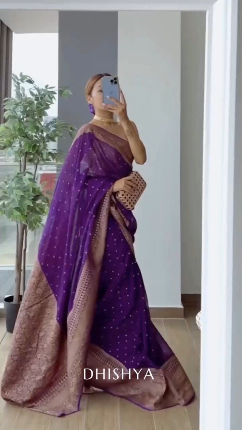 Royal Purple Banarasi Silk Saree with Antique Gold Border – Available in a Single Colourway - Image 3